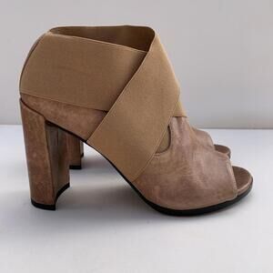 STUART WEITZMAN  Peep Toe High Heels Brown Elastic Strap   Sz 6